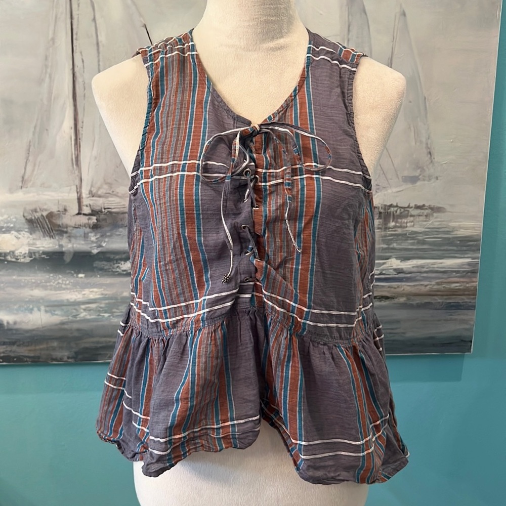 Lucky Brand Lace Up Peasant Tank, S
